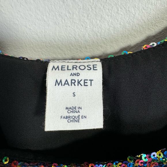 Melrose and Market Mini Dress Size S Black Rainbow Sequin Sleeveless Party Glam - Picture 4 of 8